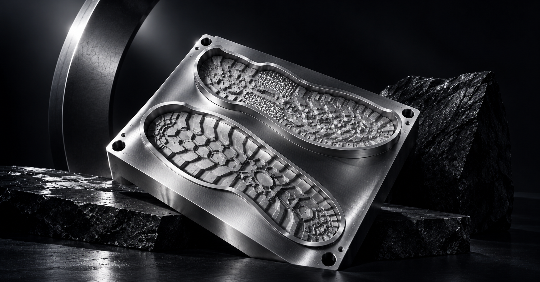 Precision metal footwear mold with complex outsole geometry for rapid design iteration and scalable shoe manufacturing