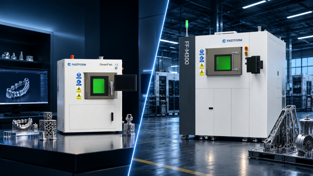FASTFORM DeskFab X1 desktop metal 3D printer and FF-M300 industrial metal additive manufacturing system for dental and industrial production applications