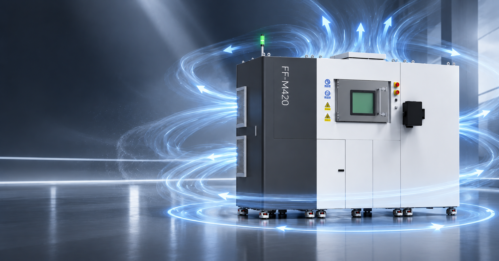 FF-M420 metal 3D printer with next-generation 360-degree airflow circulation for stable processing and efficient smoke and spatter removal