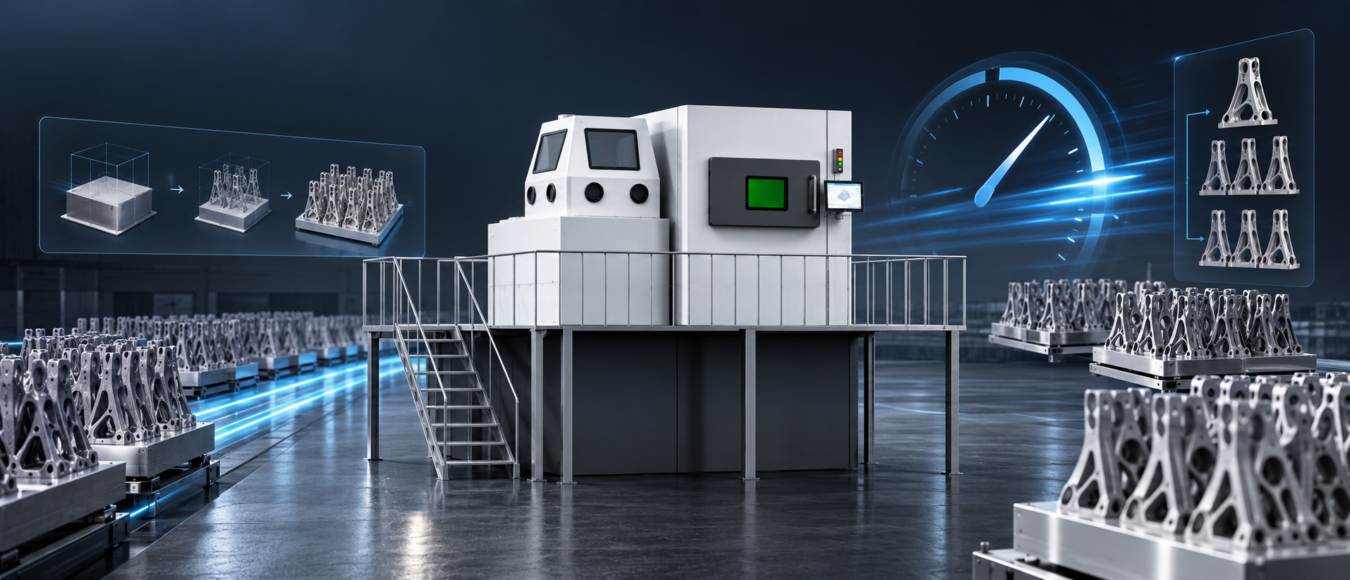 High-throughput metal 3D printing for batch production with multiple 500 W lasers and faster industrial manufacturing cycles
