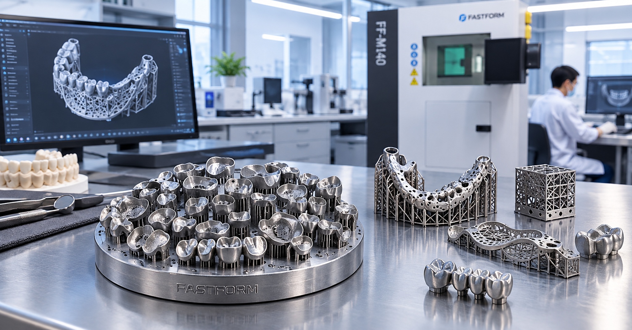 Metal 3D-printed lattice structures and research samples used for additive manufacturing education and material development.