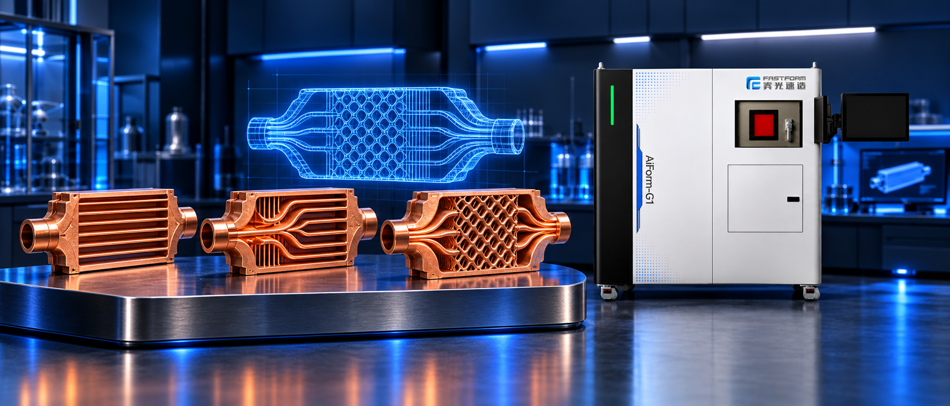 AirForm-G1 enabling tool-free iteration from straight channels to optimized branching and TPMS thermal structures.