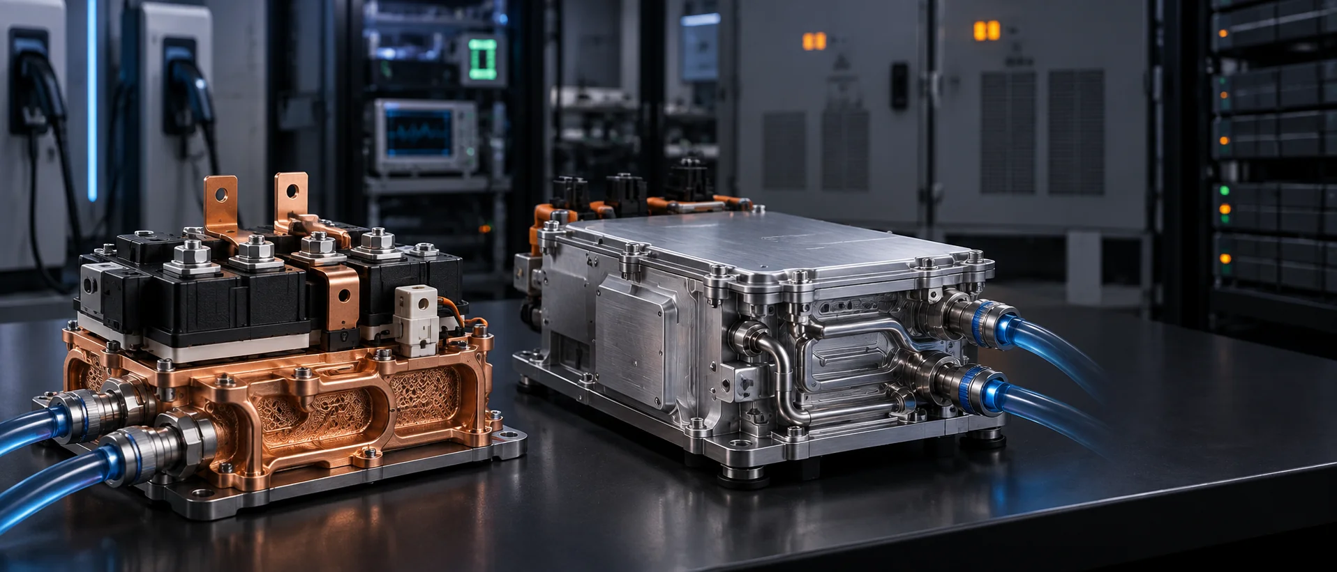 Integrated liquid-cooled metal components for power electronics, energy storage and high-power charging systems.
