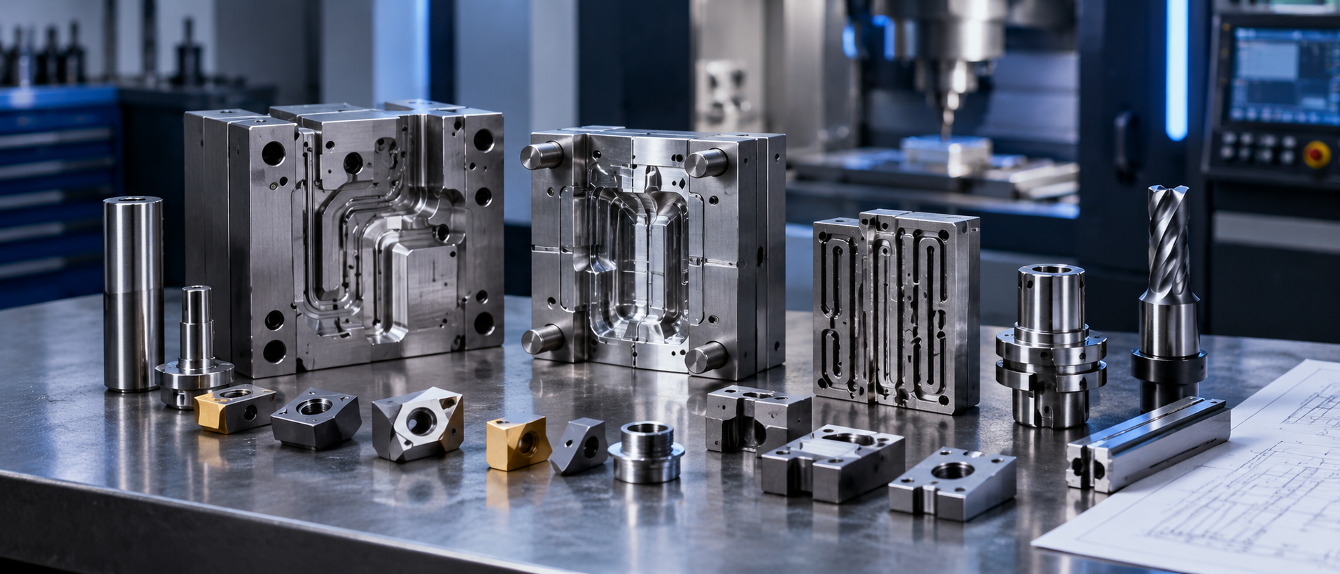 Metal 3D printed tooling and mold inserts with conformal cooling channels in a precision manufacturing workshop