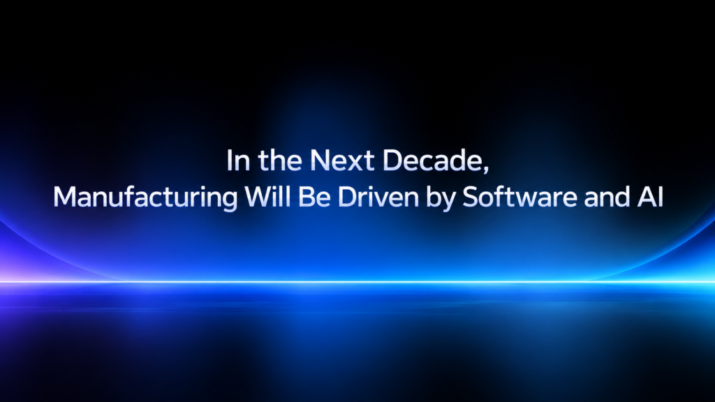 Future manufacturing driven by software and AI with a futuristic blue technology background