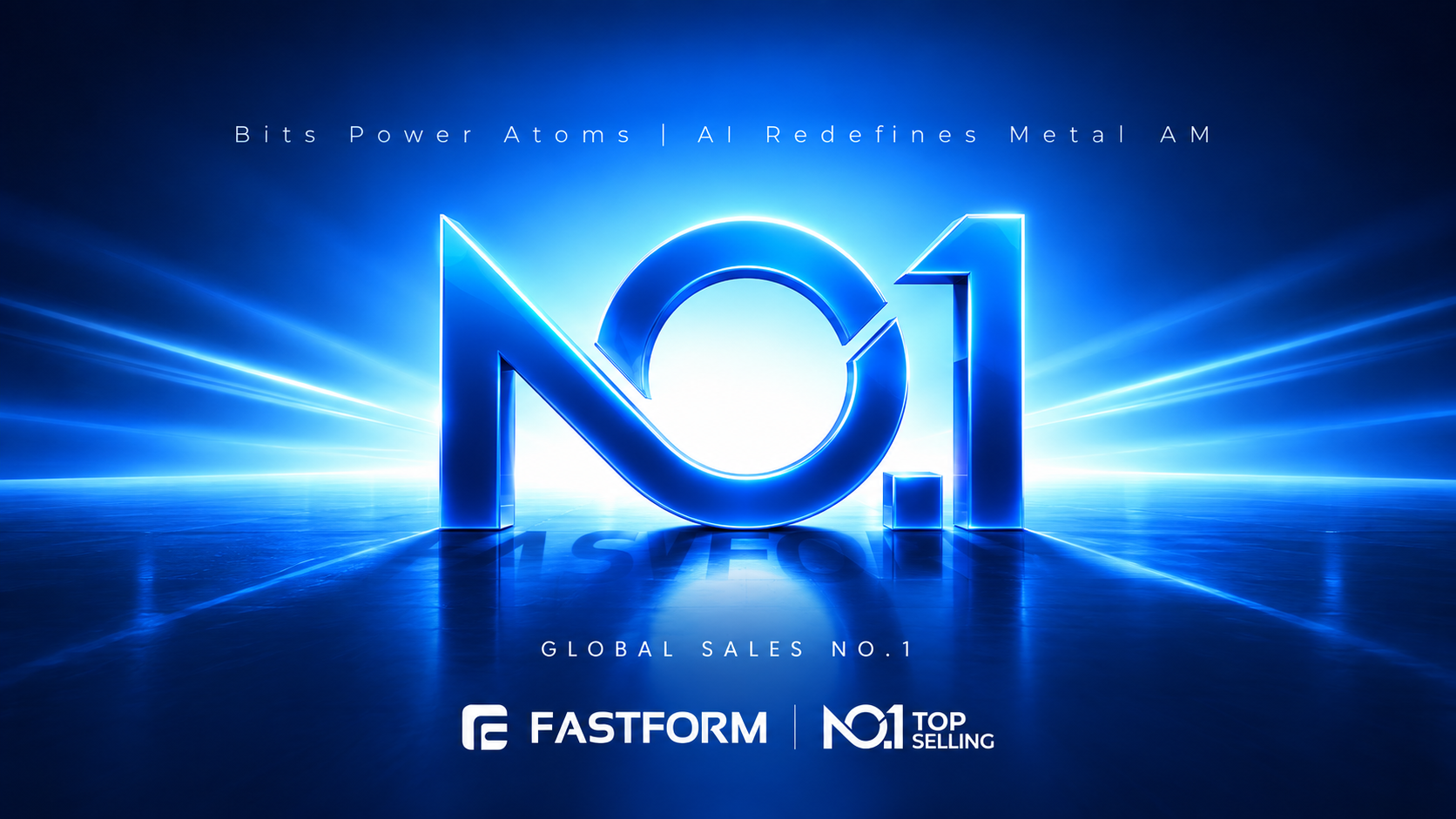 FASTFORM global sales No.1 concept with futuristic blue lighting, reflective technology styling, and a bold No.1 brand symbol