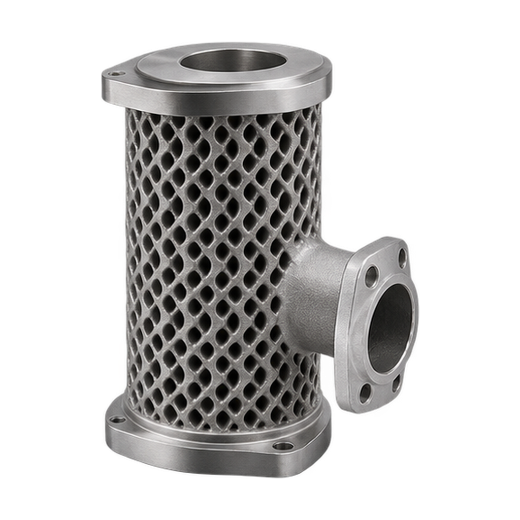Metal 3D printed lattice heat exchanger cylinder with complex internal flow structure