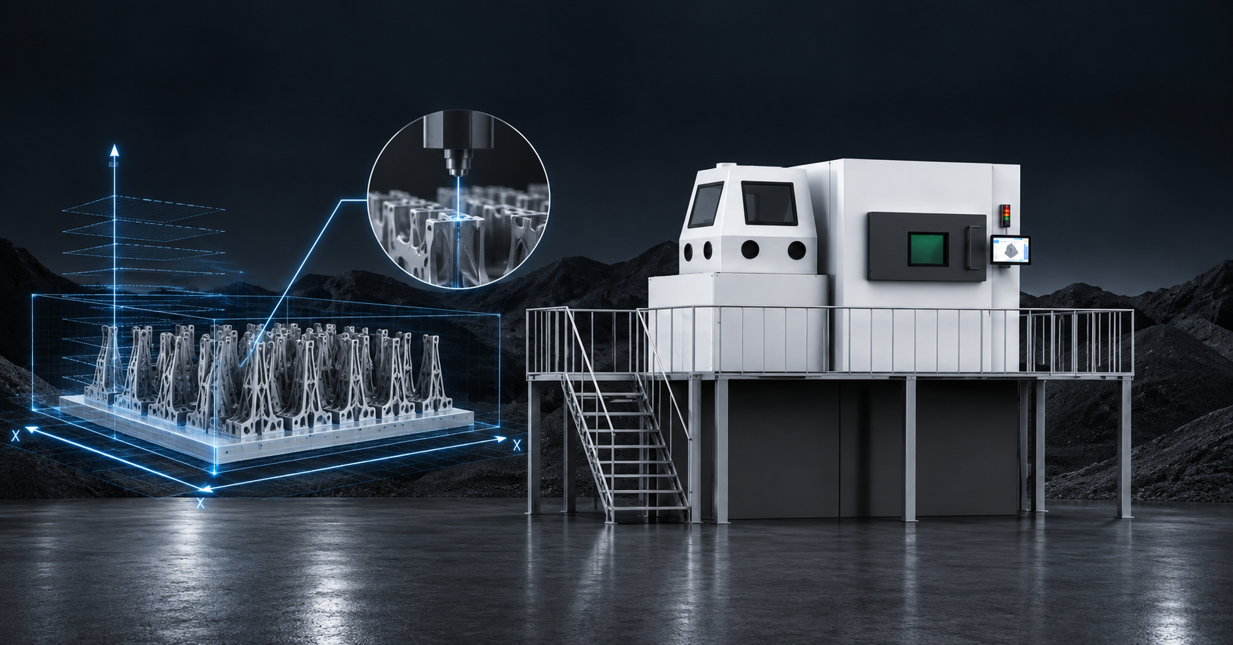 Large-format metal 3D printing system with precise Z-axis motion control for consistent tall builds and long production cycles