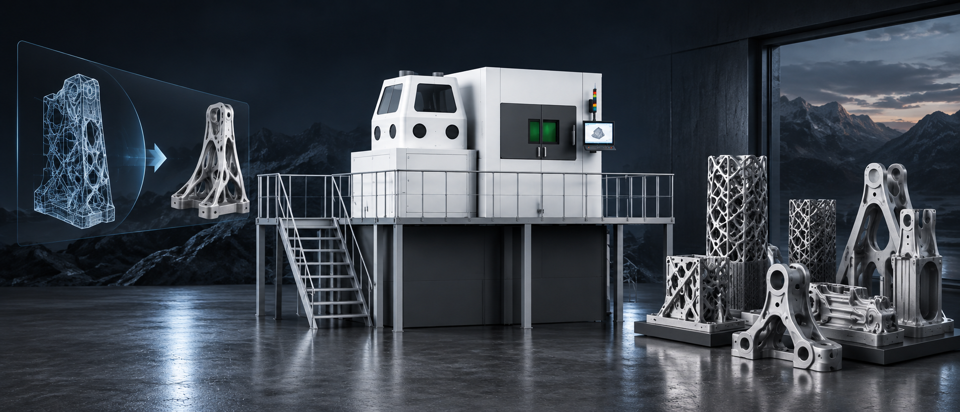 Large integrated metal 3D printed components with lattice structures and complex geometries for reduced assembly and greater design freedom
